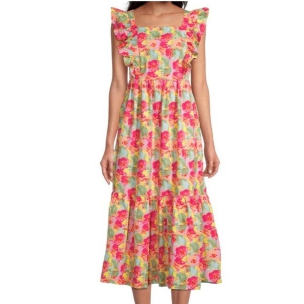 Peyton & Parker NEW Pink Floral Sleeveless Tiered Cotton Maxi Dress SMALL